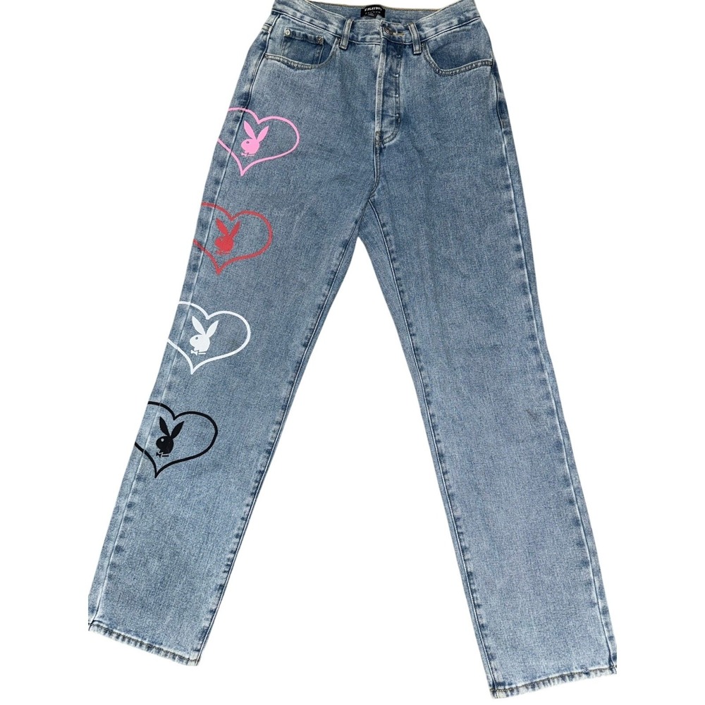 Playboy by PacSun Heart Bunny Light Wash Denim Jeans Womens Size 26 - Picture 6 of 16